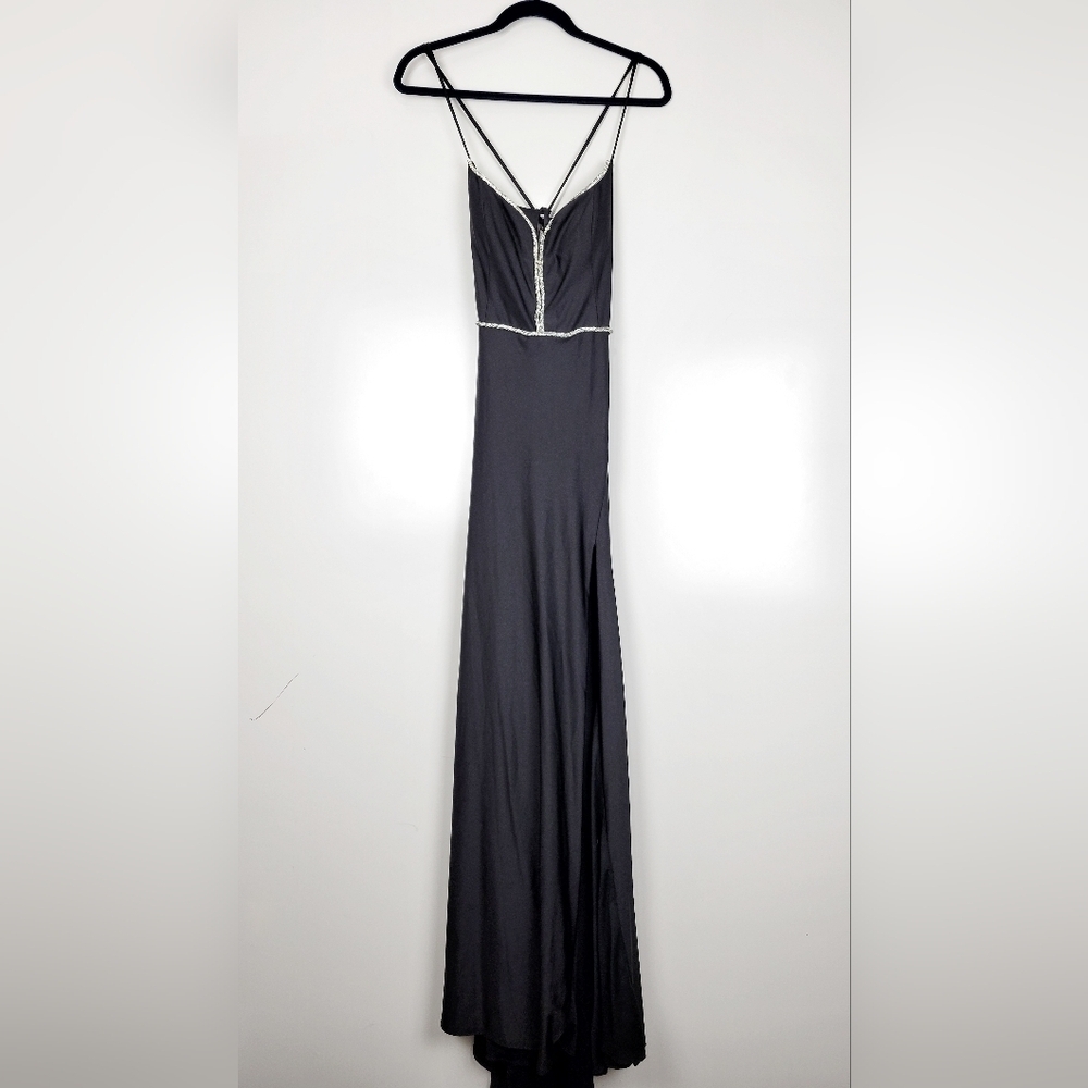 NWT B. Darlin Juniors Rhinestone-Trim Lace-Up-Back Gown in Black Size 15/16 - Picture 5 of 14